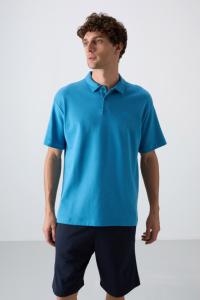 Петроловый хлопковый толстый мягкий текстурированный оверсайз базовый поло для мужчин - 88327