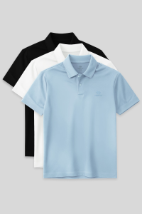 Стандартная футболка с поло, базовая, 3 штуки в упаковке, черная-белая-ледяно-голубая, мужская, артикул 87748.