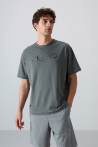 Хлопковая толстая мягкая текстурированная оверсайз футболка с принтом для мужчин - 883450