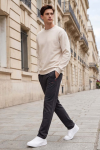 Антрацит меланж - черные спортивные брюки для мужчин из классического кроя с карманами на молнии - 84649.