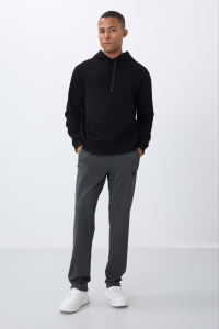 Антрацитовый меланж, с карманами на молнии, узкий крой, классические штанины, мужские спортивные брюки - 84669.