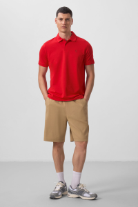 Темно-бежевые стандартные брюки из легкой эластичной ткани для мужчин - шорты - 81290.