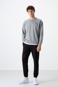 Gri Melanj - Siyah Casual O Yaka Lastik Paça Pamuklu Erkek Oversize Eşofman Takımı - 851202