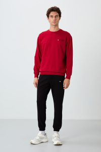 Kırmızı - Siyah Casual O Yaka Lastik Paça Pamuklu Erkek Oversize Eşofman Takımı - 851202