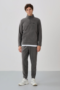 Кардиган Тёмно-серый Полар Мужской Спортивный Костюм - 852265