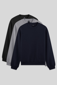 Стандартный стандартный базовый набор из 3-х предметов черный, темно-синий, серый меланж мужской свитшот - 883633.