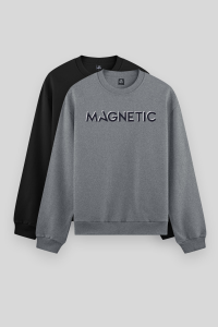 Удобный свитшот с O-образным вырезом в упаковке по 2 штуки черного и серого меланжа для мужчин - 880203.