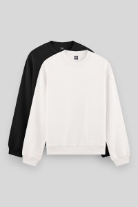 Стандартный облегающий базовый черный и кремовый свитшот с круглым вырезом для мужчин в упаковке по 2 штуки - 880533.