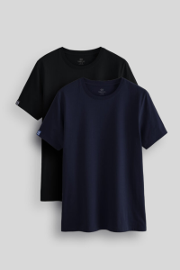 Стандартная базовая футболка с круглым вырезом, черно-синяя, в упаковке по 2 штуки - 879113.
