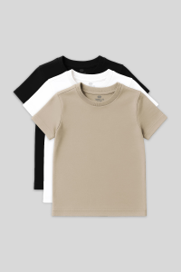 Стандартная прямая базовая футболка с круглым вырезом, 3-й набор, черно-белый-бежевый, унисекс, для детей - 1132.