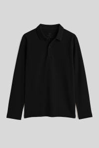 Черная футболка с воротником-поло, длинный рукав, унисекс, для детей - 1117.