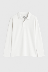 Белая футболка с воротником-поло, базовая, с длинными рукавами, унисекс для детей - 1117.