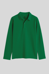 Зеленая футболка с воротником-поло, базовая, длинный рукав, унисекс, для детей - 1117.