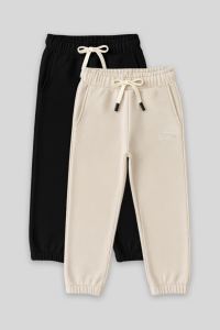 Стандартный фит базовый 2-ой комплект черный-бежевый мужской детский спортивный брюки - 11225