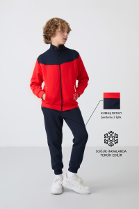 Футболка-спортивный костюм для мальчиков стандартной посадки из плотного хлопка с подкладкой и вышивкой, цвет темно-синий - 11240.