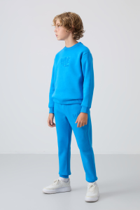 Саксонский хлопок, толстый, с теплой внутренней отделкой, мягкая текстура, стандартная посадка, принтованный комплект спортивной одежды для мальчиков - 11253.