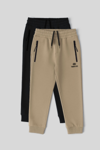 Стандартный комплект Basic из 2-х штанов для мальчиков черного и темно-бежевого цвета - 640420.
