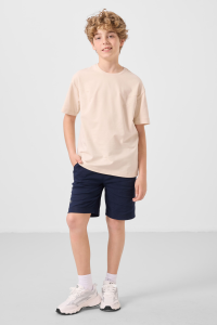 Бежево-темно-синий хлопковый оверсайз комплект шорт для мальчиков из легкой эластичной ткани - 11277