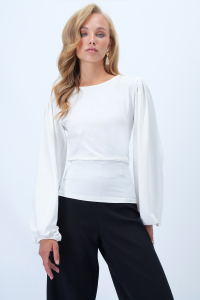 Trend Alaçatı Stili Kadın Beyaz Prenses Kol Beli Korsajlı Sandy Bluz Alc-X14398