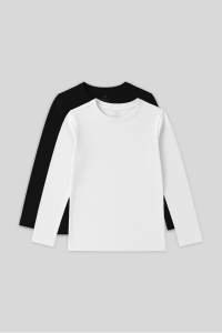 Стандартная футболка базовая с круглым вырезом, 2 штуки в упаковке, черно-белая, унисекс, для детей - 113290.