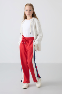 Открытые красные спортивные брюки с разрезами и карманами для девочек с широкими штанинами - 751413.