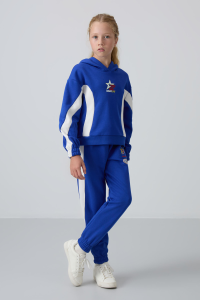 Набор спортивной одежды для девочек с принтом, стандартной посадки, ночного синего цвета, из мягкого хлопка с ворсистой подкладкой - 751665.