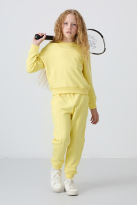 Желтый хлопковый мягкий толстовка с отделкой изворот для девочек - 751455