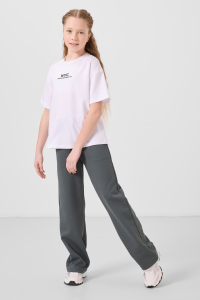 Белый-бежевавый с принтом стандартный фит комплект для девочек с широкими штанинами - 751715