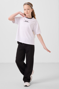 Белый-черный пуловер с принтом, широкие брюки, стандартная посадка, комплект спортивной одежды для девочек - 751715.