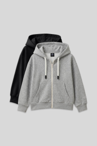 Двухкомплектный черно-серый меланжевый свитшот для девочек с молнией - 751496.