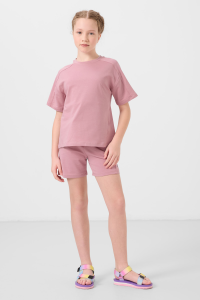 Розовый хлопковый мягкий текстурированный стандартный комплект шорт для девочек - 751847.