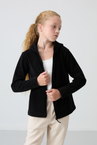 Черный толстый мягкий текстурированный стандартной посадки свитшот с вышивкой для девочек - 751522