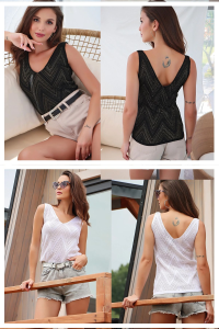 TRQOM Kadın Ön Arka V Yaka Kolsuz Askılı Sim Detaylı 2'li Paket BluzSİYAH-BEYAZ