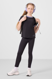 Черный комплект леггинсов для девочек с воротником и боковыми полосками - 751918.
