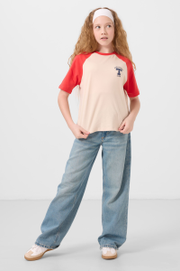 Бежевая футболка с принтом для девочек Oversize Fit - 751791.