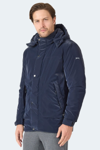 Slazenger GRIM Мужское утепленное синее пальто с съемным капюшоном.