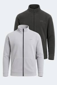 Slazenger SANSA 2-Х ПАКЕТ Мужской Футболка с молнией, воротником-стойкой, с карманами, серый - темно-серый флис.