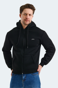 Slazenger CUDI I Erkek Fermuarlı Kapüşonlu Cepli Siyah Sweatshırt