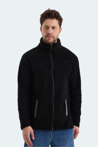 Slazenger SAFRANO I Мужская куртка на молнии с воротником-стойкой и карманами черная флисовая.