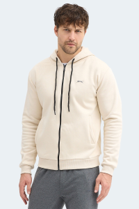 Свитшот мужской с капюшоном и карманами Slazenger KOZZAX IN бежевого цвета с молнией.