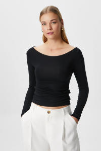 Ritnice Kayık Yaka Need Uzun Kollu Siyah Soft Top / Bluz