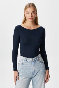 Ritnice Kayık Yaka Need Uzun Kollu Lacivert Soft Top / Bluz