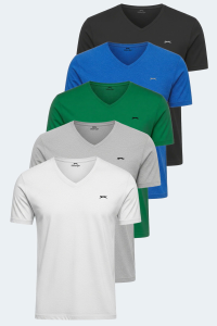 Slazenger RIVALDO 5 предметный набор Мужская белая - черная - серая - зеленая - темно-синяя футболка