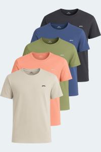 Сет из 5 мужских футболок Slazenger KRATER - светло-голубой, темно-серый, индиго, бежевый, светло-зеленый.