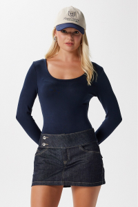 Ritnice Kadın Heat Lux Touch U Yaka Lacivert Uzun Kol Soft Bluz