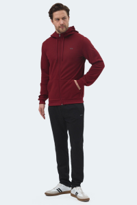 Slazenger RICH Мужской спортивный костюм с капюшоном и карманами бордового цвета на молнии.