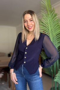 Kubos Moda Uzun Balon Transparan Manşetli Kol Taş Bluz